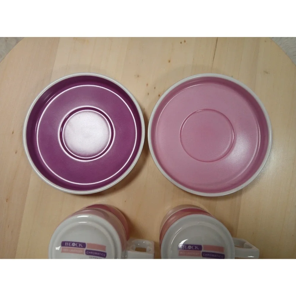 Vintage Block Chromatics Red Lavender Demi. Cup & Saucer Set  Gerald Gulotta MCM